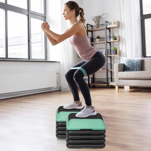 Adjustable Aerobic Step Platform Non-slip with 4 Risers Home Gym Grey/Green - Picture 16 of 21