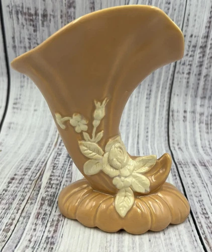 Vintage Weller Pottery Silhouette Rose Blossom Ceramic Cornucopia Vase