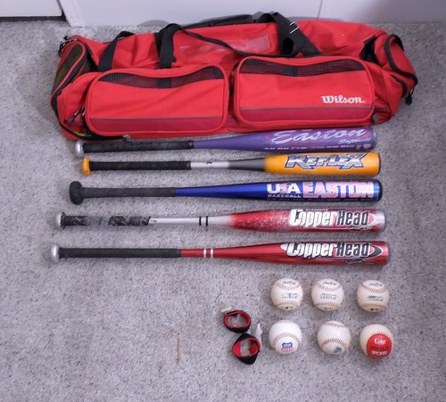 Little League Babe Ruth Baseball Lot Bats Balls Wilson Bag Easton Copperhead