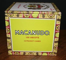 VTG MACANUDO Cigar Box 100 Ascots 10 Pocket Cases Wood Cigar Box