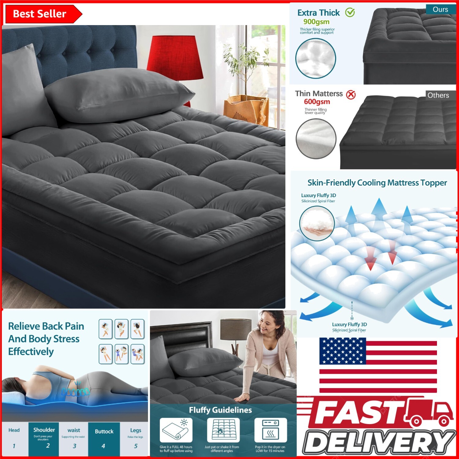 Extra Thick King Size Mattress Topper - Snow Down Fill for Ultimate Comfort