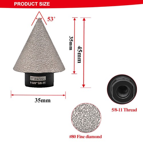 Diamond Bevelling Chamfer Bits Cone Milling Bit 35/50/82mm Hole Saw for Granite - Picture 12 of 13