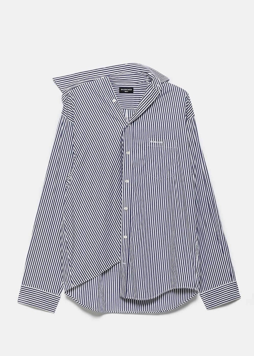 Balenciaga Blue Stripe Asymmetrical Twisted Poplin Boyfriend