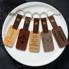 Personalised Wooden & Leather Keychain