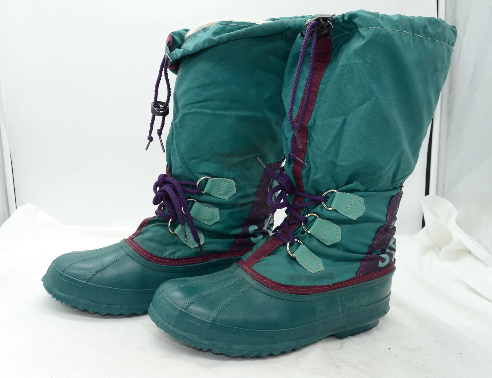 Vtg "SOREL" Winter Snow Rubber Boots Mens Sz 9 Removable Felted Liner Green
