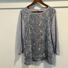 Talbots Blouse Women XL Light Blue Paisley Career Feminine Office Preppy Casual