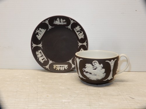 ANTIQUE WEDGWOOD BLACK JASPER DIP TEA CUP AND SAUCER CA. 1860 - 第 1/9 張圖片