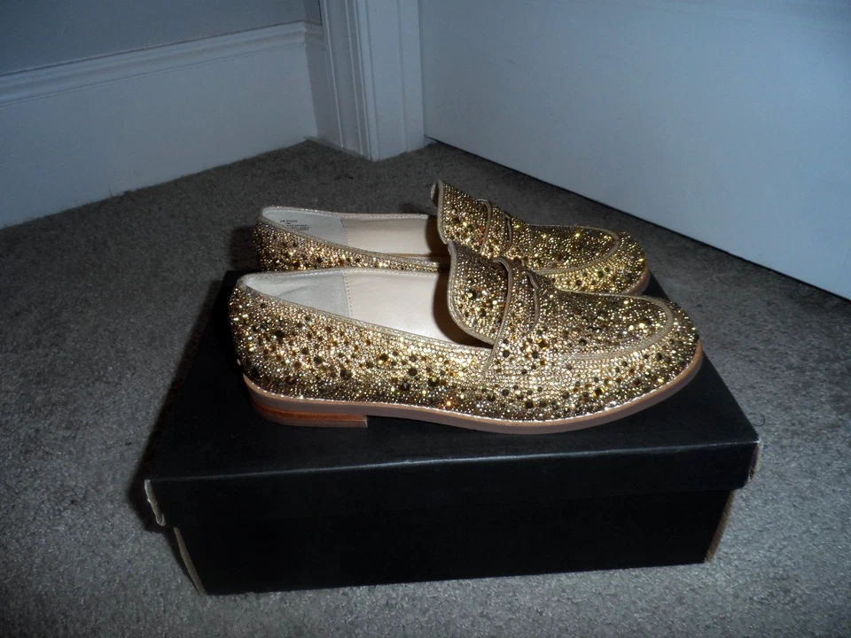 Cool Betsey Johnson Talla 7 Dorado Metálico Joyas Mocasines Sin Cordones Mujer Nuevo en Caja Foto 4 de 4