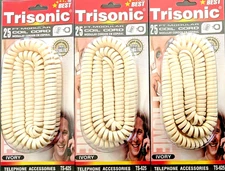 Trisonic Phone  Coil Cord 25ft Ivory 3 Packs