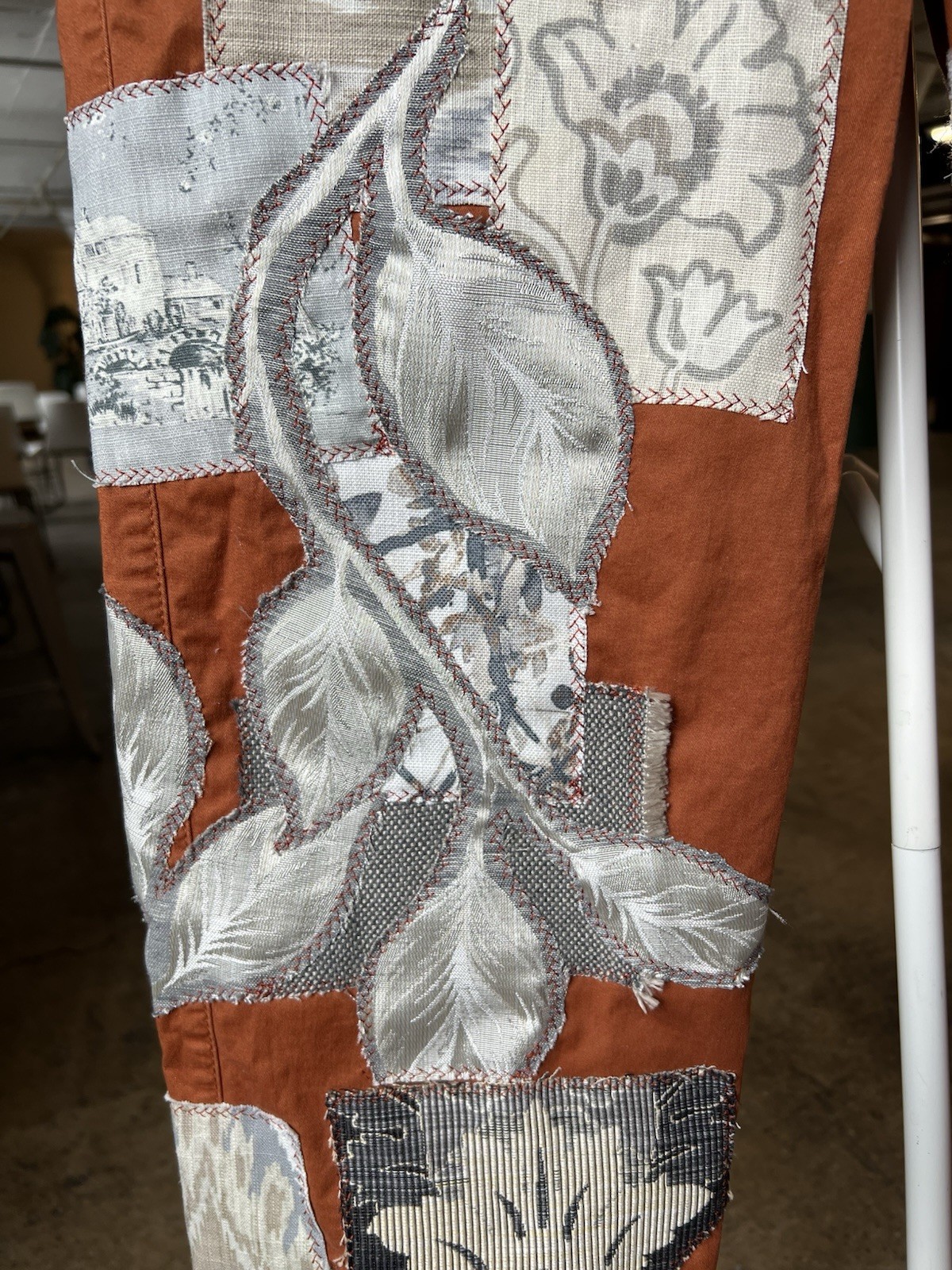 Patchwork Upcycled Pants Gray And Rust Boho - image 6