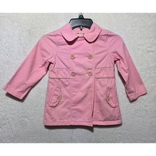 Genuine Kids OshKosh Pink Double Breasted Trench Coat Polka Dot Lining Size 4T