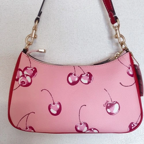 COACH Teri 2way Shoulder Bag Pink Canvas Leather Cherry Print CR290 Outlet New - Picture 7 of 16
