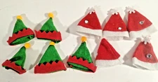 10 Mini 2 in Santa (5) and Elf (5) Stocking Hats for Dolls, Craft Christmas