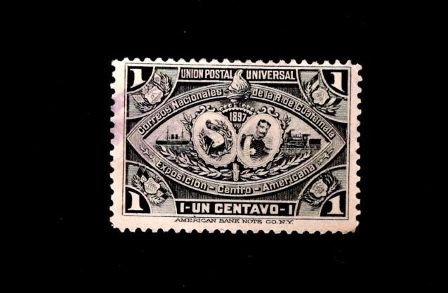 Guatemala Scott #60,  1897  1-Centavo Stamp Honoring UPU, Used, light hinge mark