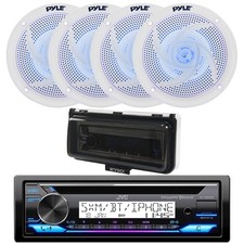 Marine Bluetooth CD Radio, 4x 5.25" 180W Blue Flash LED Speakers, Cover White 