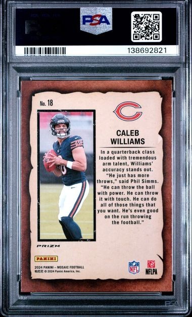CALEB WILLIAMS #18 NOTORIETY GREEN RC - 2024 PANINI MOSAIC PSA 9 ROOKIE CARD view 2
