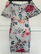 PRETTYLITTLETHING Floral Green Bodycon Dress In Uk Size 4