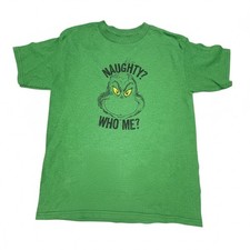 Dr. Seuss Grinch Naughty Who Me Green T-Shirt Christmas Tee Youth Sz 8-10