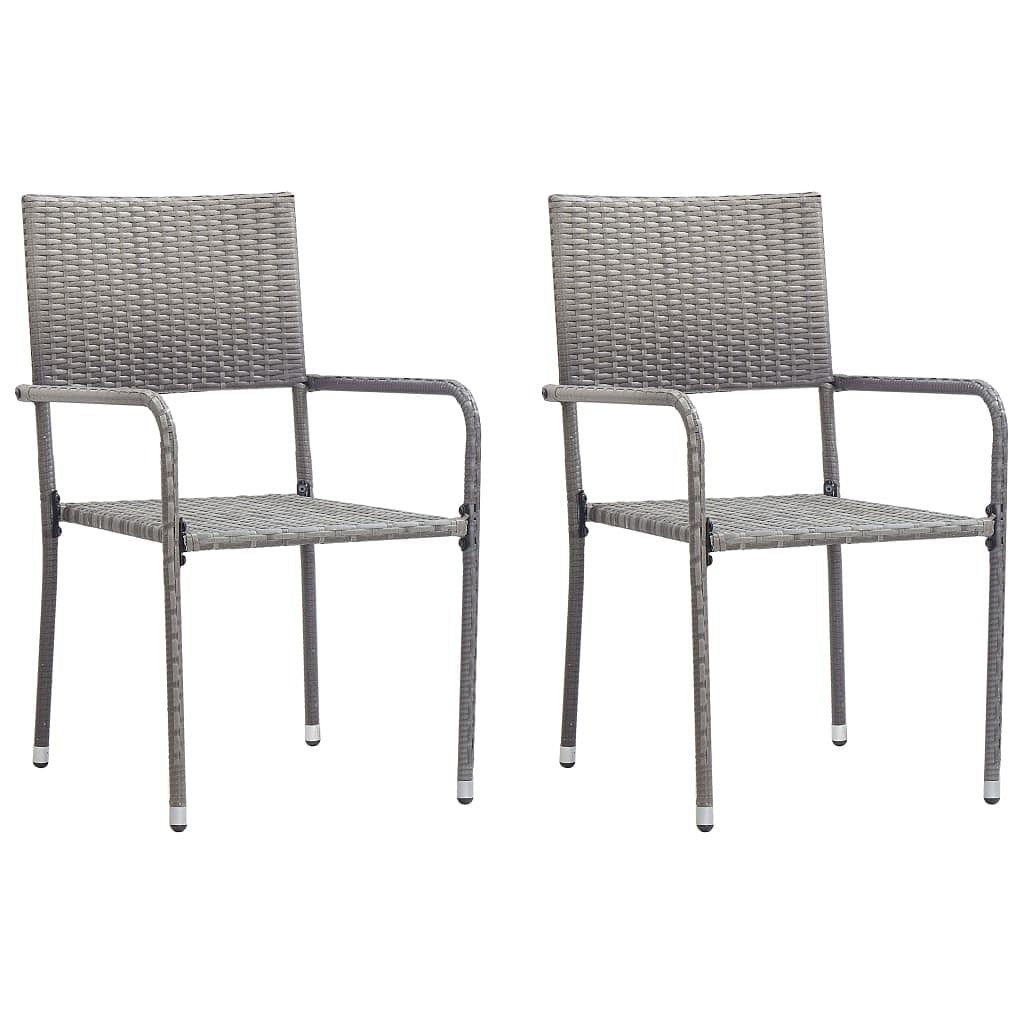 Grey Poly Rattan Garden Dining Chair Set of 2 with Steel Frame