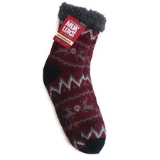 MUK LUKS Mens Cabin Socks L/XL Shoe Size 11/13 Maroon Deer Multi Warm and Cozy