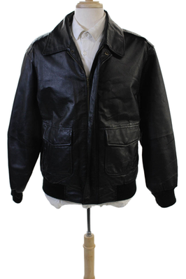 #ad Mazzoni Mens Bomber Leather Jacket Black Button Collared Size M $40.65