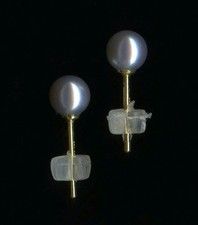 New 14K Solid Yellow Gold 5mm Bead Gray Silver Pearl Solitaire Stud Earrings EV