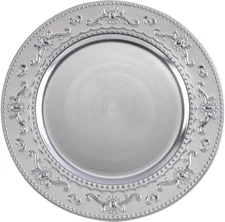 13-Inch Charger Plates, 6Pcs Dinner Plate Chargers Round 6Pcs, Floral-Silver 