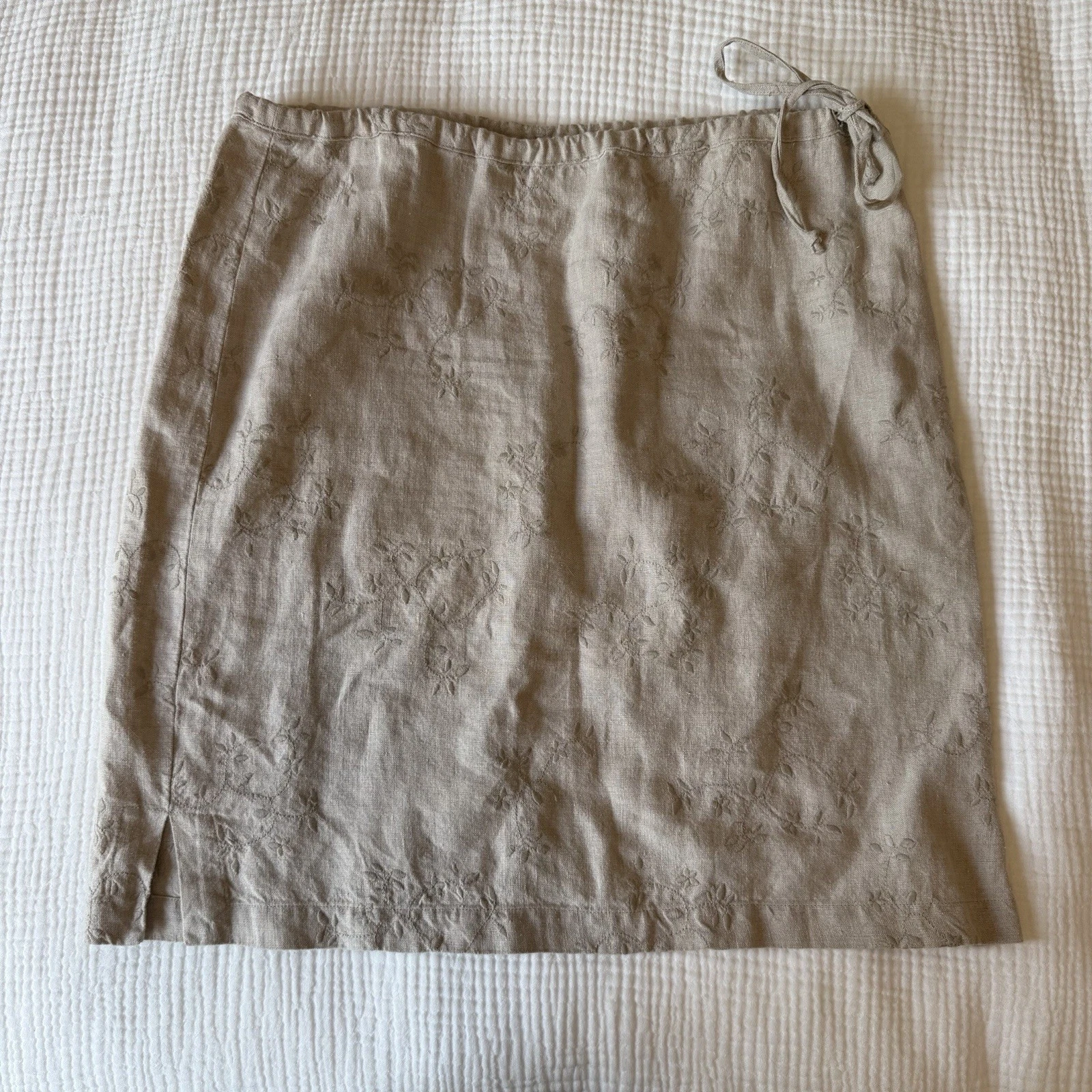 St. John’s Bay Women’s Beige Linen Skirt (S) Embroidered Floral Cottagecore VTG