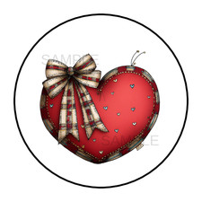 Rustic Stitched Heart Stickers Labels Tags Valentines Day Round Envelope Seals