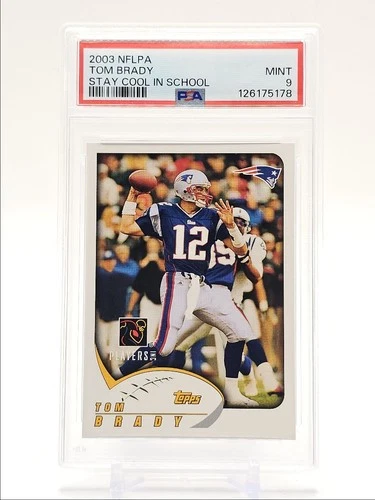TOM BRADY 2003 TOPPS NFLPA STAY COOL IN SCHOOL FOOTBALL A PSA 9 Q0004