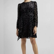 Express Small Elegant Black Leopard Velvet Dress