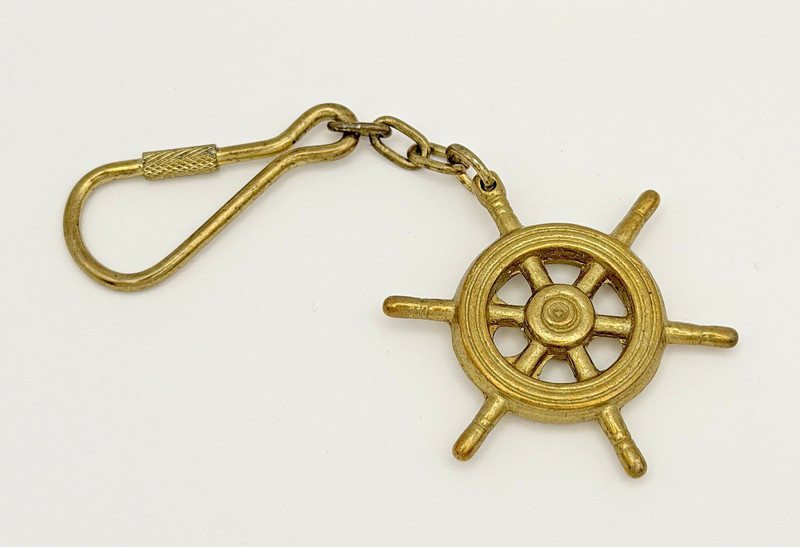 Vintage Gold Tone Ship Wheel Antique  Keychain