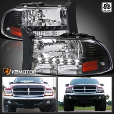 Black Fits 1997-2004 Dodge Dakota 1998-2003 Durango Headlights Lamps Led Strip