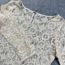 Free People Sheer Lace Mini Dress Tunic Size 2 Cream/ivory