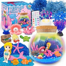 Mermaid Terrarium Craft Kit for Kids - LED Night Light Up  Remote Mermaid Bi...