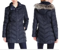 Kenneth Cole Women's Navy Quilted Chevron Down Puffer Jacket (175SD225) Size XL