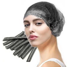 100 Black Disposable Non-Woven Hairnets, Bouffant Caps, Protective Hair Head Cov