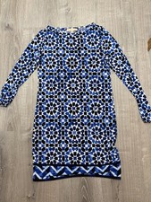 Michael Kors Long Sleeve Shift Dress, Blue Geometric Shapes, Size S