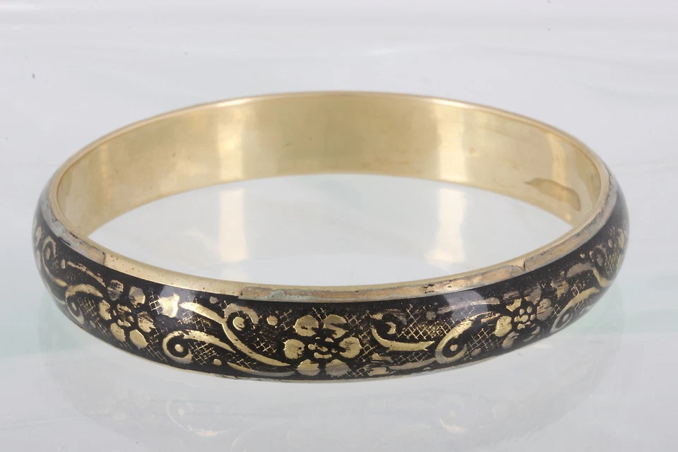 BRAZALETE BRAZALETE LATÓN NEGRO ESMALTE ORO DISEÑO RELIEVE MODA 0307B Foto 2 de 2