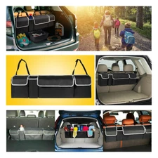 Car Inner Black Trunk Organizer Storage Bag w/Adjustable Strap Headrest Mounted