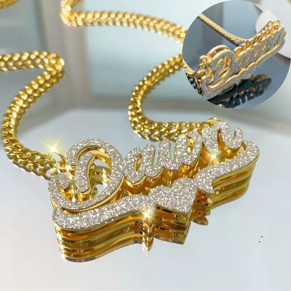 Специальный имя двойной покрытием сердце ожерелье кулон модные ювелирные изделия кубинская цепочка - Изображение 3 из 4