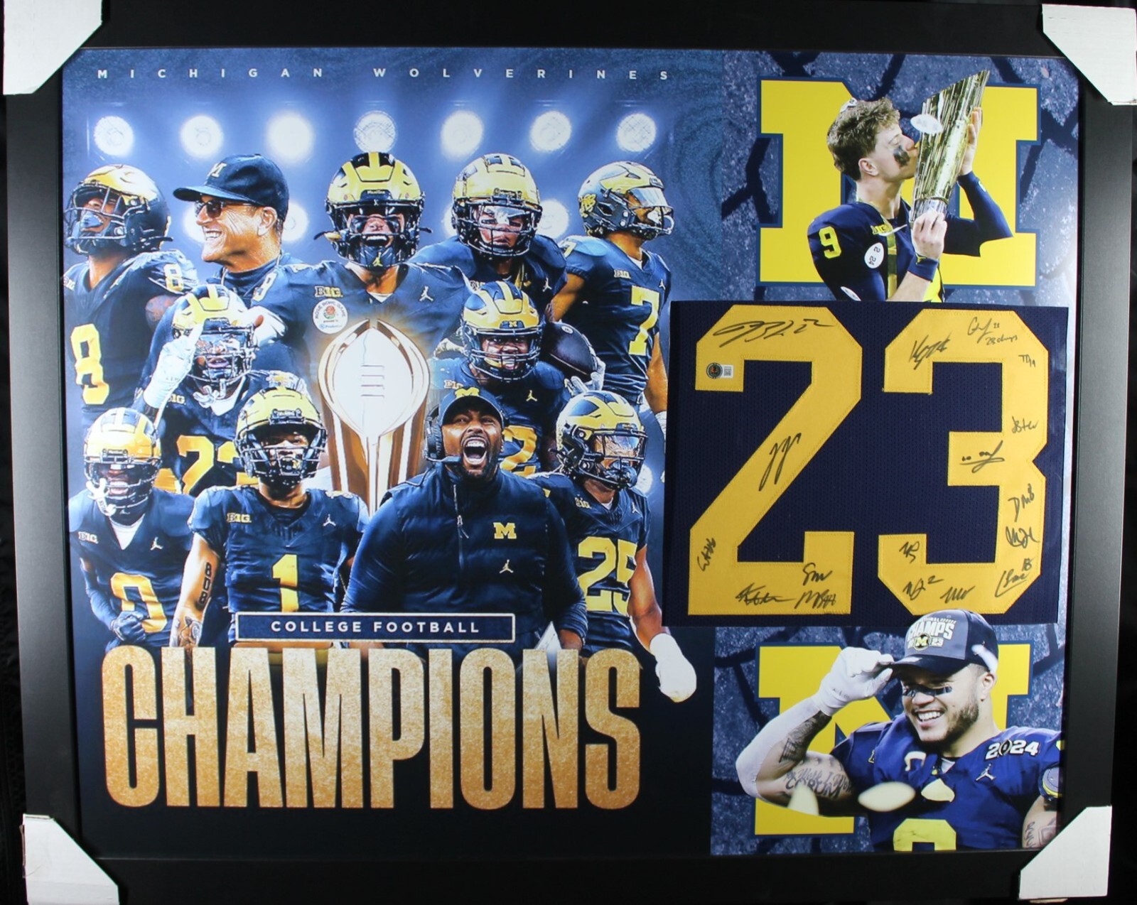 JJ McCarthy Autographed Signed Michigan Wolverines Michigan Team Custom Jersey Vinyl Framed JJ, Blake & 15 More - BECKETT 