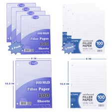 Craft County Multipack Filler Paper Wide and Quad Ruled-100 Sheet, 3-hole Punch