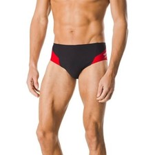 Speedo Men's Endurance Spark Splice Brief Swimsuit Size 24 Black/Red