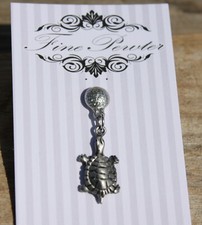 Lead Free Pewter Turtle Pin turtle charm dangle pin lapel pin Made in USA - NEW