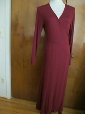 Gap Women's Burgundy Long Sleeves Tie-Waist Maxi Wrap Dress Large Petite 