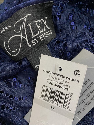 Alex Evenings Women's Blue Long Sequin Lace Jacket & Tank Top Set Plus Size 1X - Picture 3 of 3