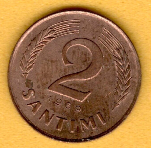 Latvia Copper 2 Santimi 1939 Lettland Baltic XF 710