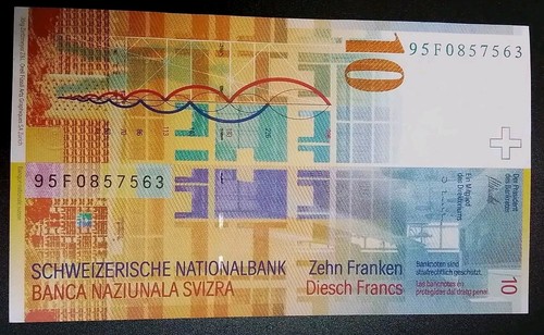 SWITZERLAND _ (P66a) _ 10 FRANKEN BANKNOTE _ 1995_ UNCIRCULATED - Picture 2 of 4