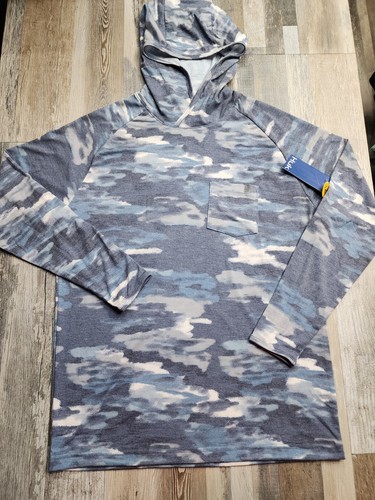 NEW Mens Huk Waypoint Edisto Hoodie Blue Camo Tech Pullover Size SMALL